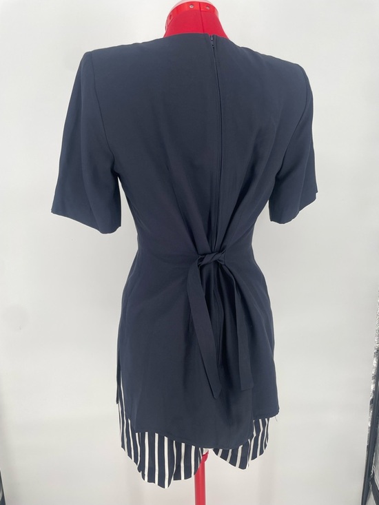 1980s Navy & White Nautical Striped Shorts Romper J.S.J. Petites Back Waist Tie - Picture 8 of 12